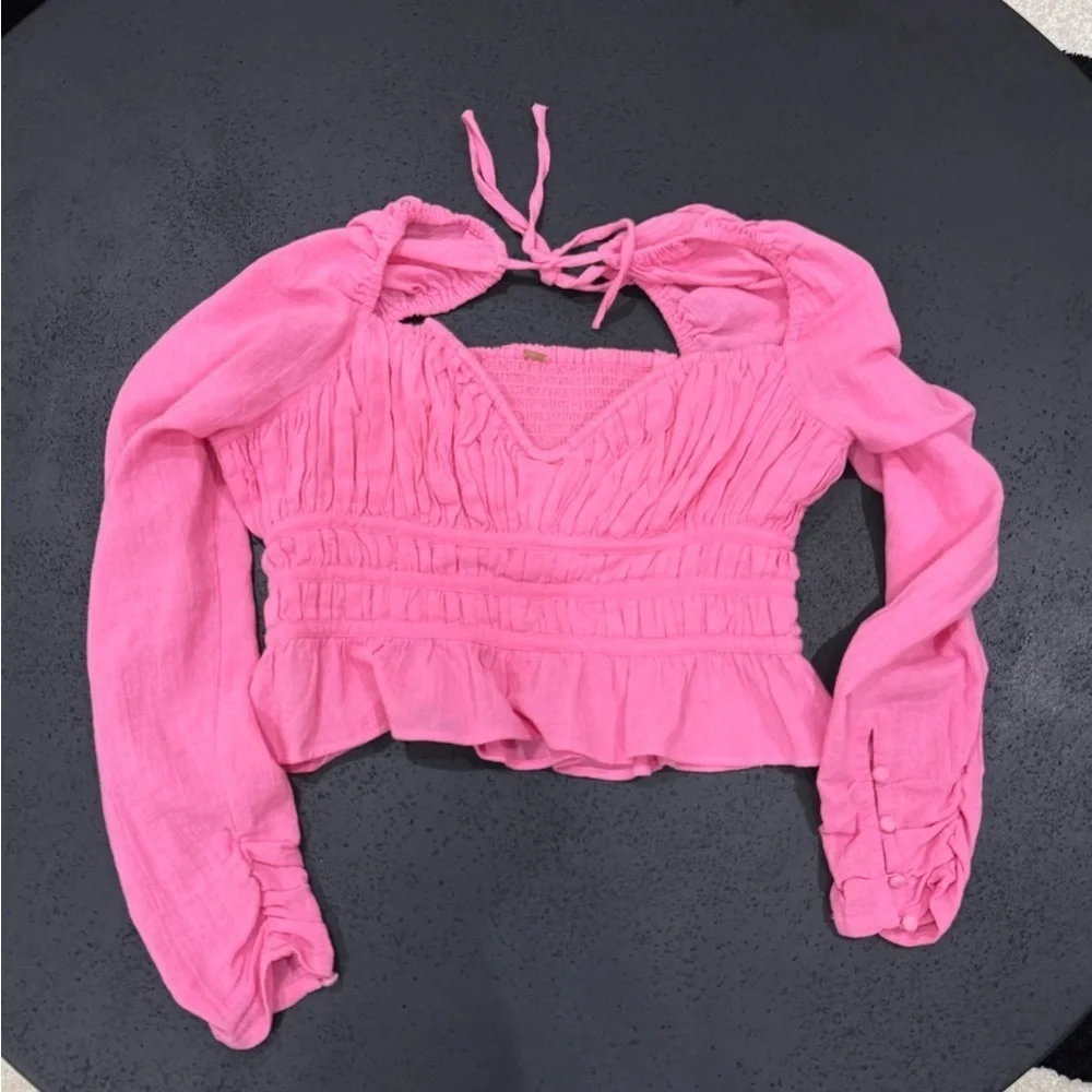 FREE PEOPLE Chloe Sweetheart Neck Cropped Top in Aurora Pink XS VGUC